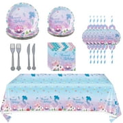 Mermaid Birthday Party Supplies,145Pcs Mermaid Birthday Decorations -Tablecloths,Paper Plates,Napkins,Forks,Knives,Straws,Party Tableware Set for Graduation,Birthday,Wedding,24 Guests