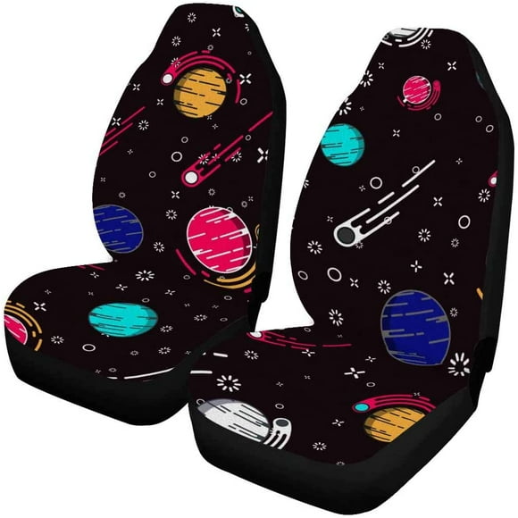 RYLABLUE Set of 2 Car Seat Covers Space Planets, Comet, Stars Universal Auto Front Seats Protector Fits for Car,SUV Sedan,Truck