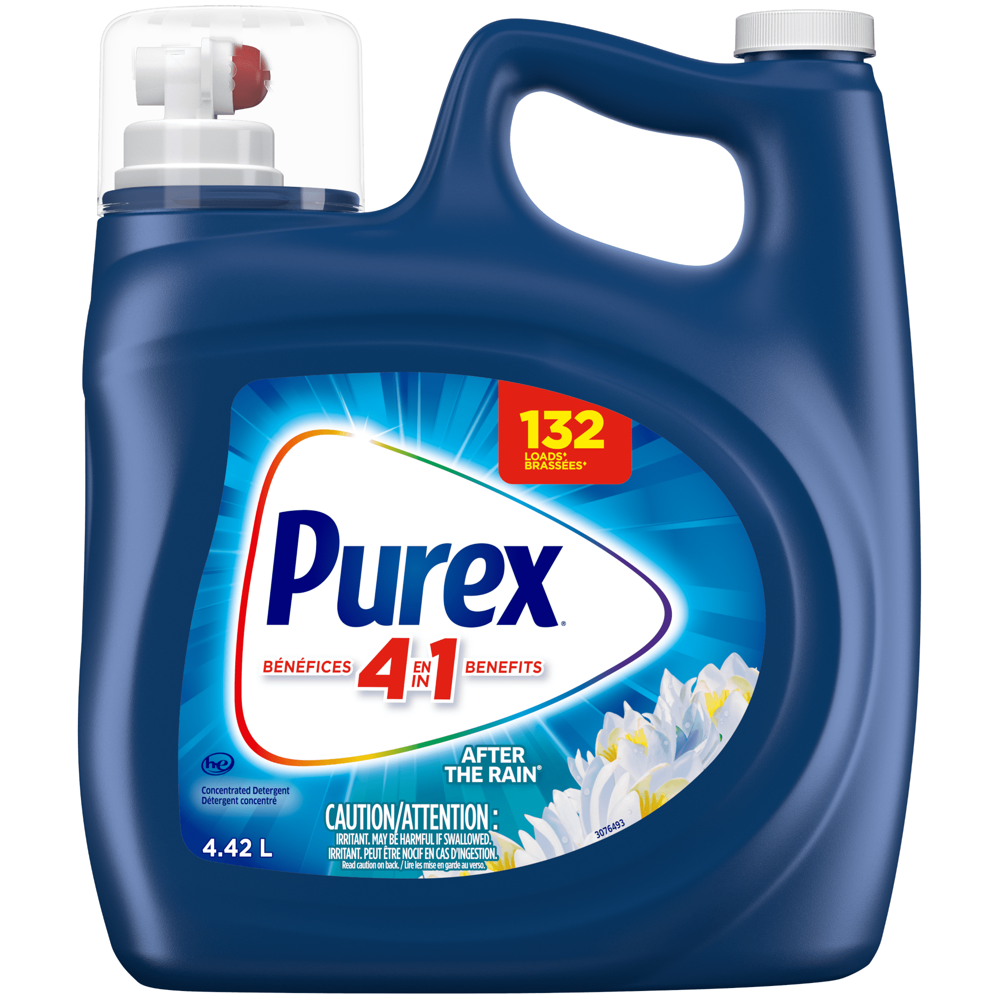 Purex After the Rain, Concentrated Liquid Laundry Detergent with 4in1 benefits, Tough on Stains, Brightens and Whitens Clothes, 4.42L, 132 Wash Loads, HE Compatible, 1 bottle