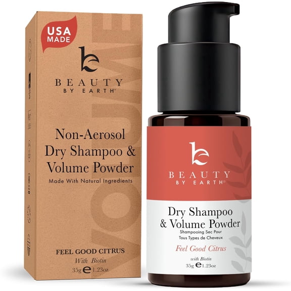 Beauty by Earth Non Aerosol Dry Shampoo Powder - Volumizing Non Toxic with Biotion, Oil-Absorbing Natural Ingredients, Made in USA