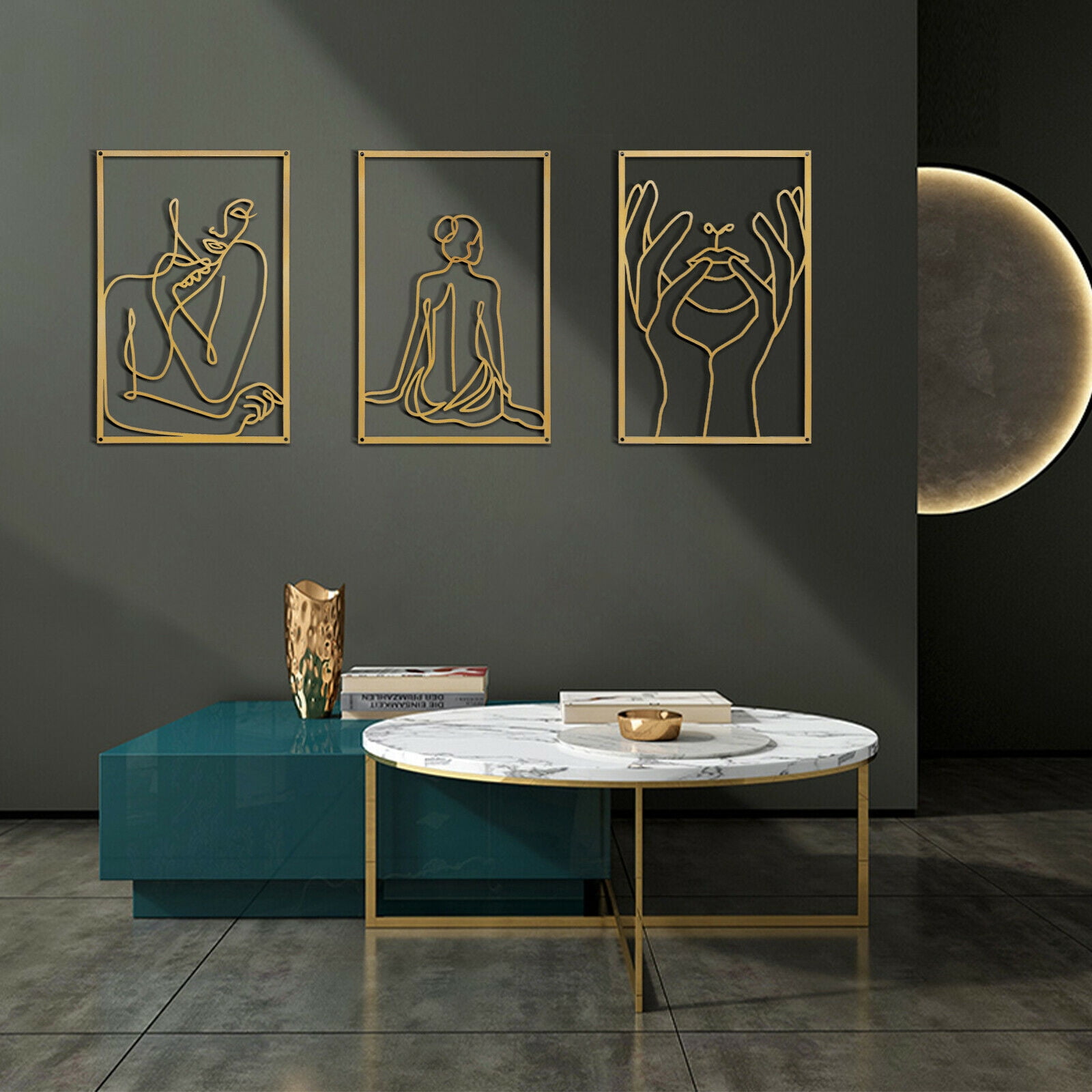 Gold Wall Art Decor Set of 3 Thicker Real Metal Wall Art Modern