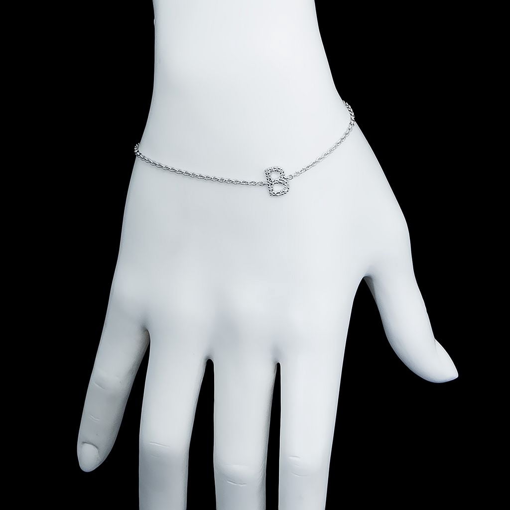 Silver Diamond Initial O Bracelet 7+1"