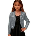 thumbnail image 3 of OGLCCG Glitter Cropped Cardigan for Girls Long Sleeve Open Front Party Shiny Bolero Shrug Trendy Solid Color Sparkly Jacket Coat 4-14 Years, 3 of 7