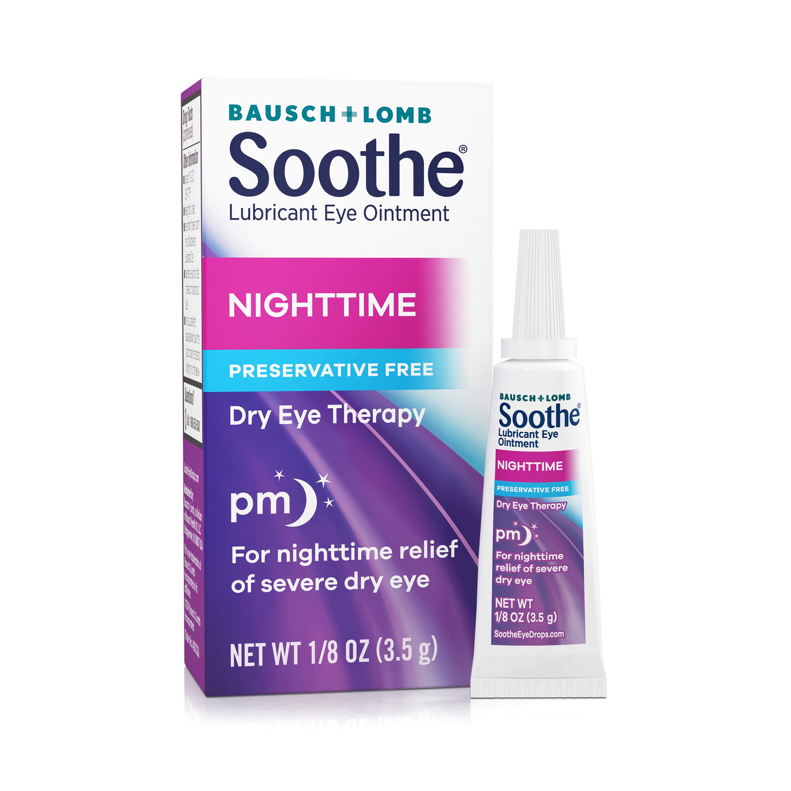 Soothe Nighttime Severe Dry Eye Ointment Preservative Free Lubricant for Dry Eyes, 0.125 oz