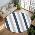 thumbnail image 3 of Navy Blue Grey Stripe 7ft Round Rug, Modern Farmhouse Vertical Striped Non-Skid Rubber Backing Large Area Rugs - Living Room Bedroom Home Office, Indoor Floor Mat Carpets Washable Rug, 3 of 9