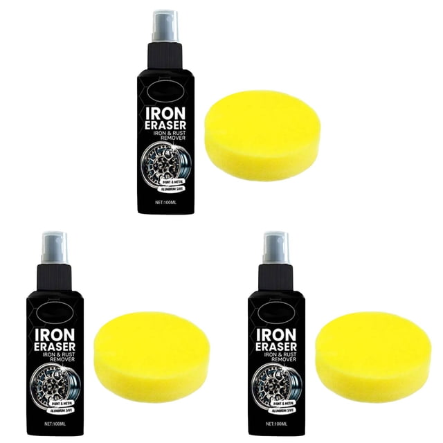 YWIYIUD 3 Sets IronEraser RustRemover Spray IronPowder and BrakeDust Remover with Cleaning Pad for Car Wheels and PaintingAutomotive SurfaceCleaner for Wheels Rims and Metal Parts