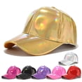 thumbnail image 3 of Faux Leather Baseball Cap Metallic Holographic Rainbow Reflective Snapback Hat, 3 of 14