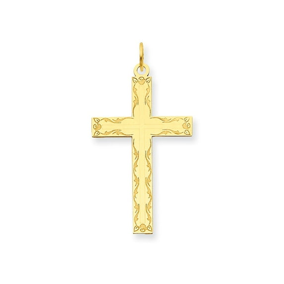14K Yellow Gold Charm Pendant Themed 32 mm 17 Laser Designed Cross