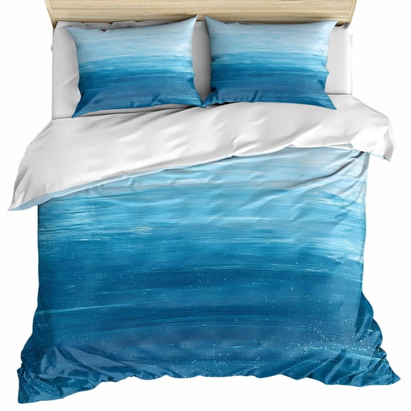 Sky Blue Ombre Bedding 3 Piece Duvet Cover Set Full Size, Modern Abstract Art Ocean Oil Painting Soft Microfiber Comforter Cover with Zipper Closure & Pillowcases, Wrinkle & FadeResistant Quilt Cover