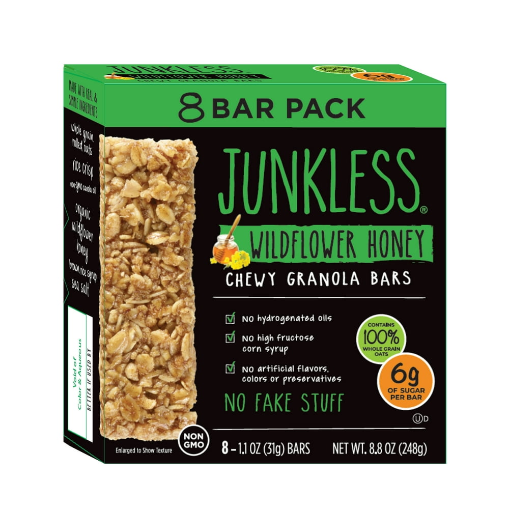 JUNKLESS NonGMO Delicious Chewy Wildflower Honey Granola Bars, 8 Ct, 1
