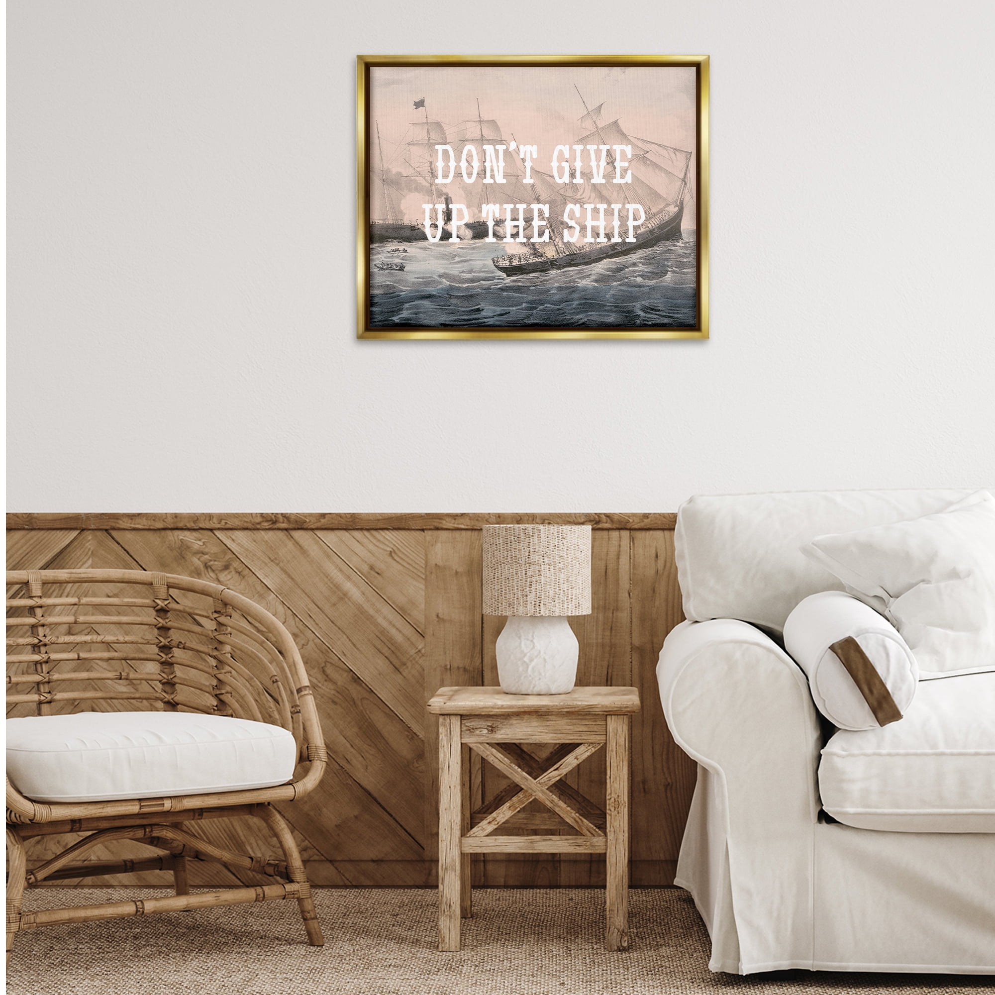 Stupell Industries Don't Give Up Ship Nautical & Beach Painting Gold Floater Framed Canvas Art Print Wall Art, 31 x 25
