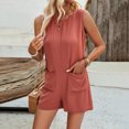 thumbnail image 3 of Xmarks Womens Summer Casual Sleeveless Loose Tank Romper Solid Color Crewneck Jumpsuit Shorts Romper with Pockets, 3 of 9