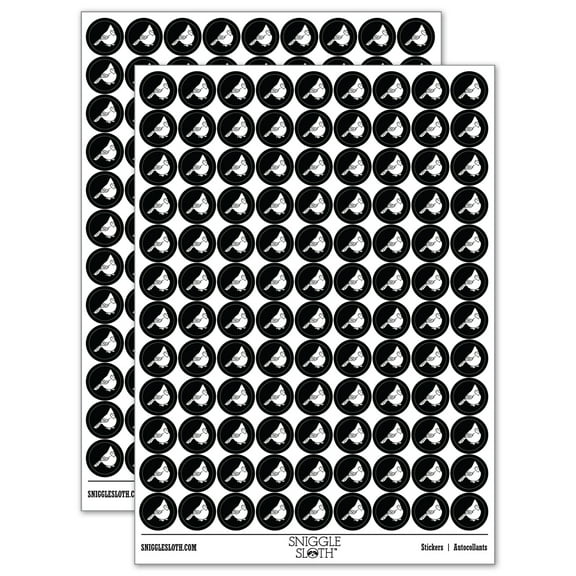 Puffy Cardinal Bird 200  Round Stickers - Black - Gloss Finish - 0.50" Size