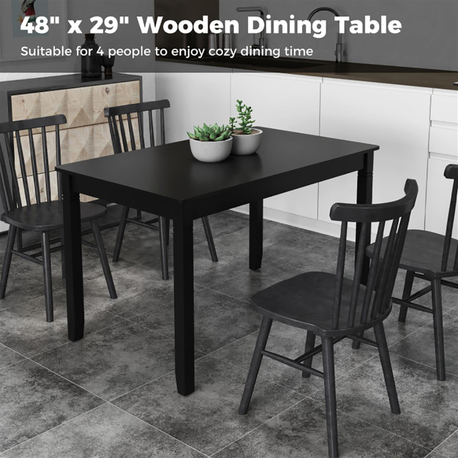 Demi Bonn 48" Dining Table with Rubber Wood Legs, Kitchen Table for 2-4 People, Rectangular Dinner Table for Home Office, Living Room Furniture, Black