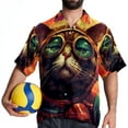 thumbnail image 4 of Retro Cat Men's Short Sleeve Beach Button Down Casual Printed Summer Shirts - Unisex, 4 of 6