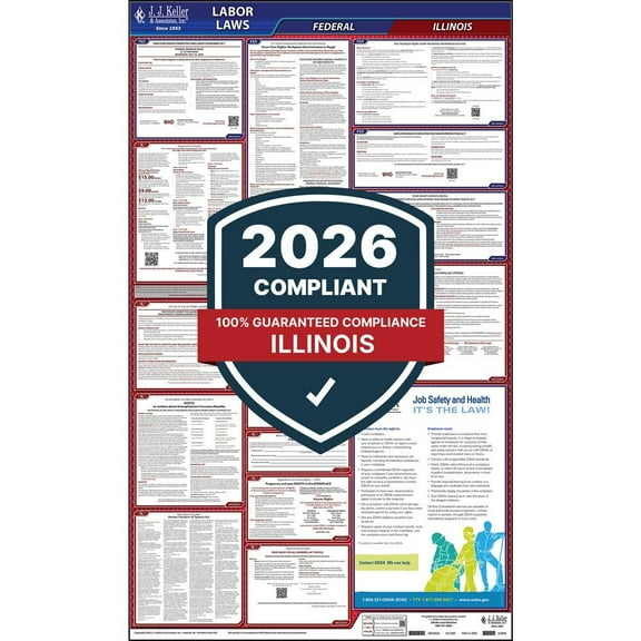 Illinois State and Federal Labor Law Poster (English, IL State) - OSHA Compliant All-in-One Laminated Poster