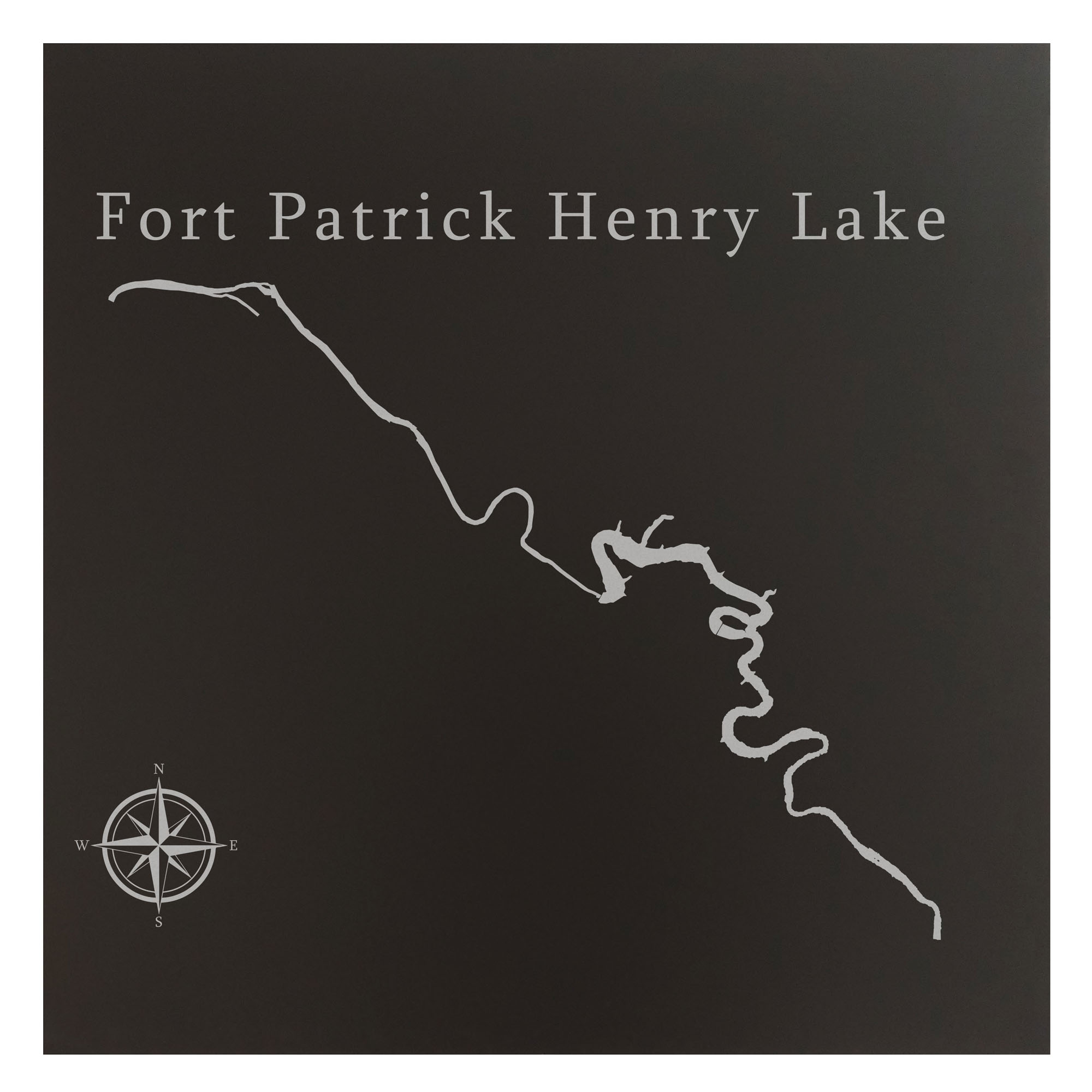 Fort Patrick Henry Lake Map 12x12" Black Metal Wall Art Office Decor