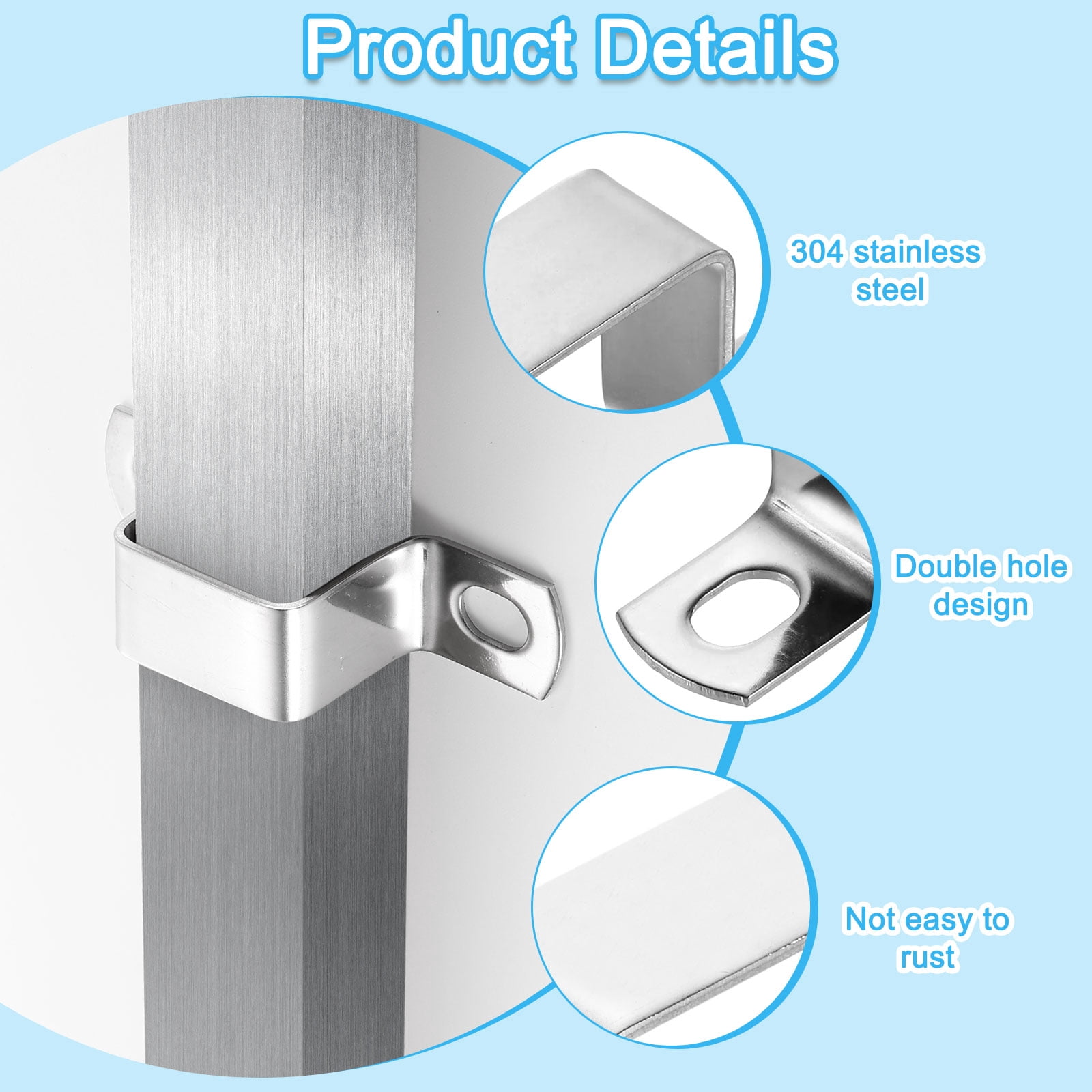 8Pcs U Shaped Connector Bracket, 40x40mm 304 Stainless Steel Pipe Strap Clamps for Door Shed Closed Bar Holder Strut Channel