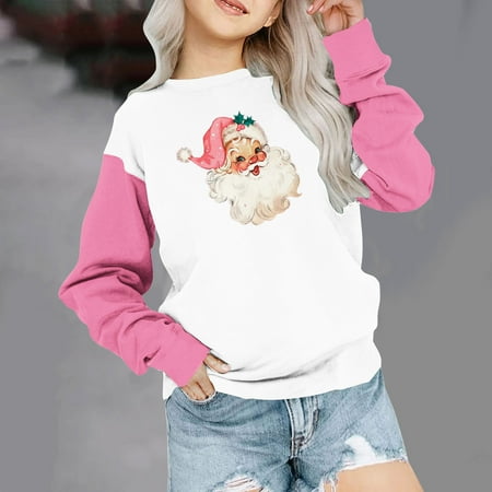 

Geire Children Christmas Sweatshirt Stylish Colorblock Printed Long Sleeve Crew Collar Top Loose Pullover Sweatershirts for Boys & Girls 1-12 Years