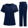 thumbnail image 1 of Haut de Sarrau, Ensemble de Sarrau à Manches Courtes et Col en V pour Femmes avec Pantalon, Uniforme de Travail Médical à Multiples Poches, Tissu en Polyester Léger et Doux pour le Confort, 1 of 5