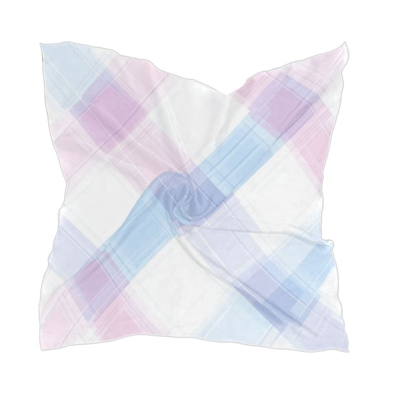Pastel Pink and Blue Plaid Women's Fashion Soft Scarf Square Satin Head Scarf Neck Scarf Head Hair Wraps