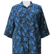 A Personal Touch Women's Plus Size 3/4 Sleeve Button-Front Print Blouse - Blue Happy Days 1X