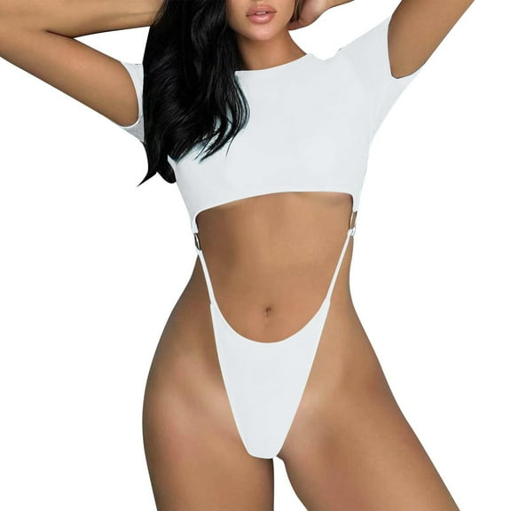 Bzhegqhd Sexy One Piece Swimsuits for Women,Fashionable Solid Color Back Thong Jumpsuit Swimsuit Sexy Bikini