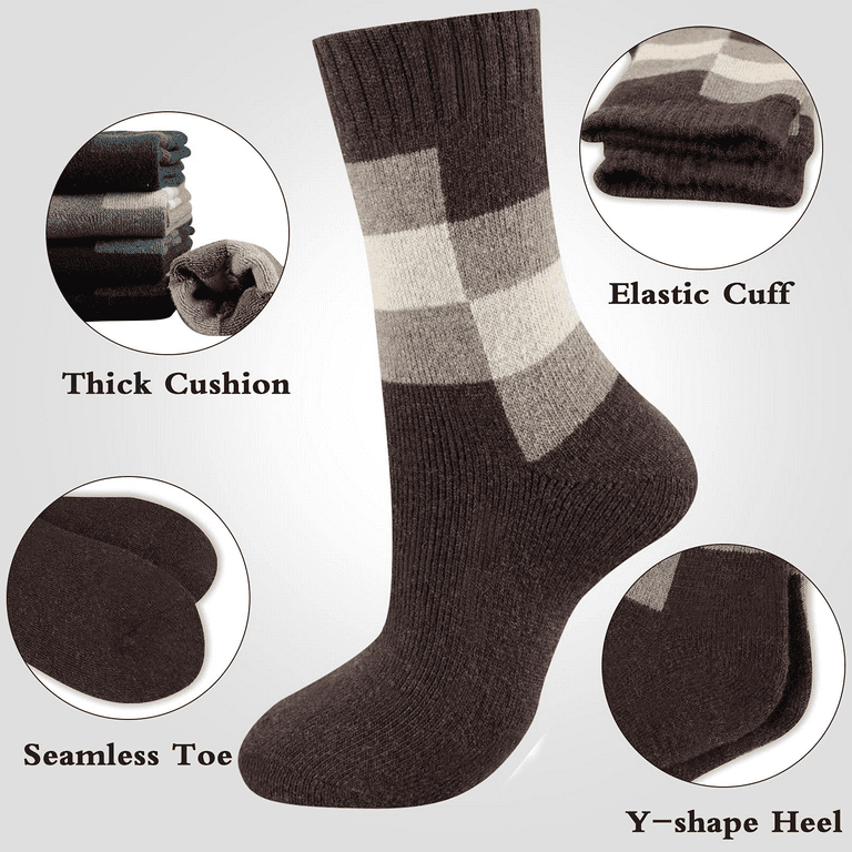 5 Pairs Merino Wool Socks for Men, Thick Winter Wool Hiking Socks, Warm  Breathable Crew Mens Socks（Fit USA Size 7-13)