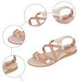 thumbnail image 5 of Rokment Metallic Woven Leather Wedge Flip Flops Stylish Casual Leather Comfortable Low Heel Dressy Sandals with Adjustable Back Strap Rose Gold Size 6, 5 of 7