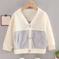 thumbnail image 2 of Odeerbi Kids Boys Girls Lightweight Cardigan Cotton Shrug Sweater Cropped Knit Outerwear 1-6 Years Kids Striped Loose Button V-neck Long Sleeve Cardigan Kids Clothes Beige, 2 of 5