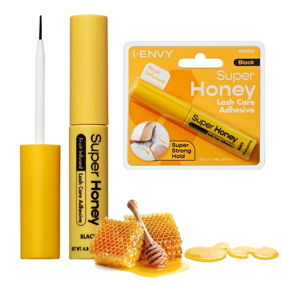 i-ENVY Fruit Infused Clear Eyelash Adhesive, Long Lasting Strip Lash Glue for Eyelash Extensions, Lash Care Brush-On Glue Infused with Honey, Latex & Formaldehyde Free (Honey Black, 1 Pack)