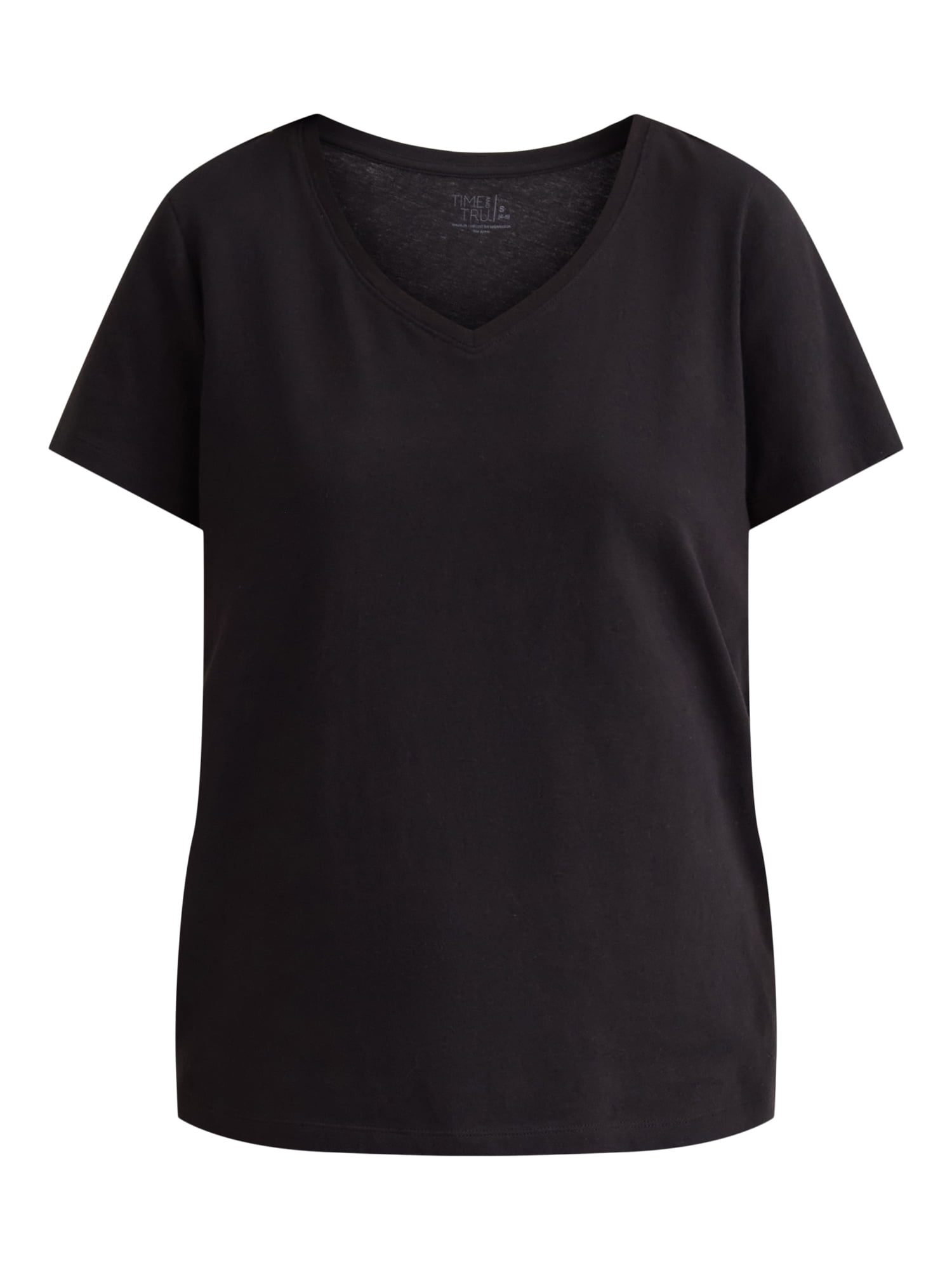 Time and Tru Women's Cotton V-Neck Tee with Short Sleeves, Sizes XS-4X
