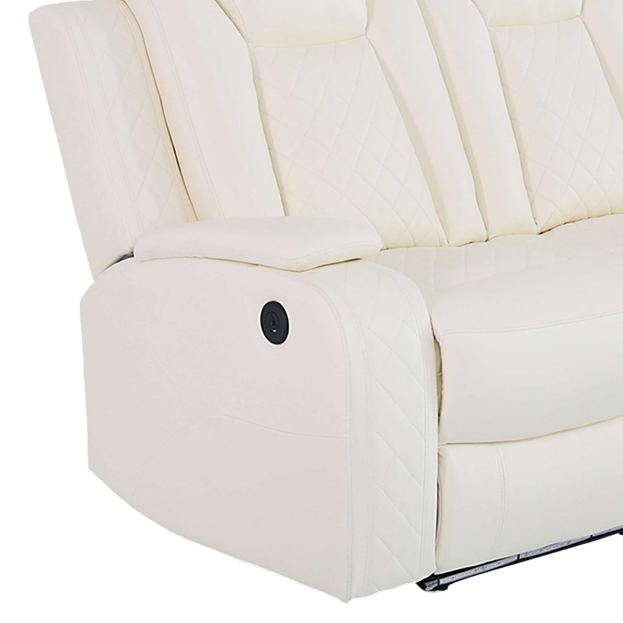 MAYEERTY White Breathing Leather 3-Piece Living Room Recliner Sofa