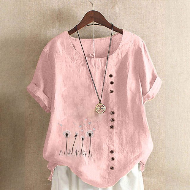 Hauts d'Été pour Femmes DYTTDG T-Shirt Mode Imprimé Grande Taille Col Rond Manches Courtes Blouse Décontractée Ample Hauts pour Femmes Liquidation Moins de 10 Rose,TG