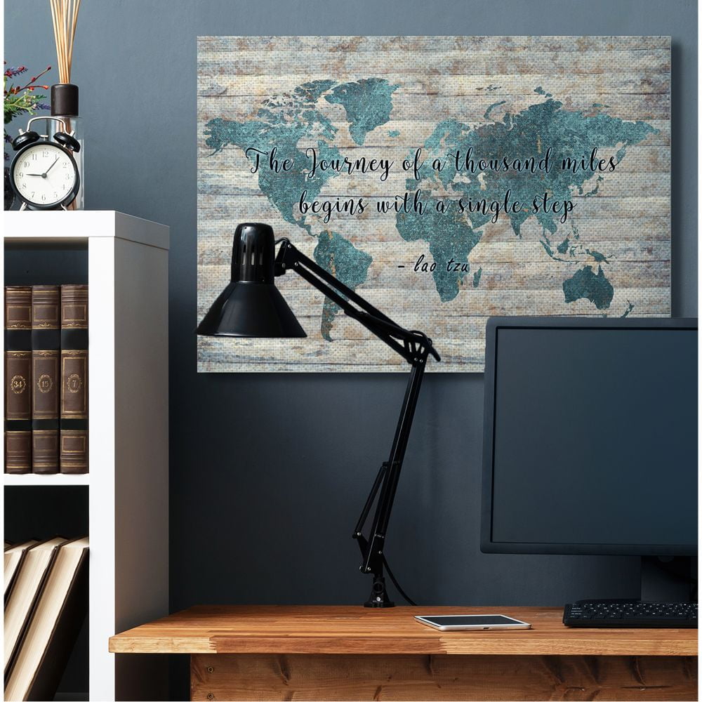 Stupell Industries The Journey of a Thousand Miles Quote over Rustic Map Designed by Ziwei Li