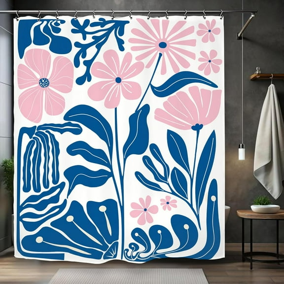 Pink Blue Matisse Flower Shower Curtain Abstract Retro Aesthetic Minimalist Vintage Art 70s Modern Bathroom Set Accessories Decor with Hooks 60"W x 72"L (Pack of 1)