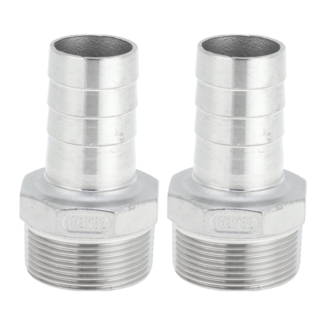 Accesorios de manguera de acero inoxidable 304 Unique Bargains 1.3" OD 1.5" BSPT Conexión de rosca macho para aire, agua, aceite, gas, combustible 2 piezas tono plateado