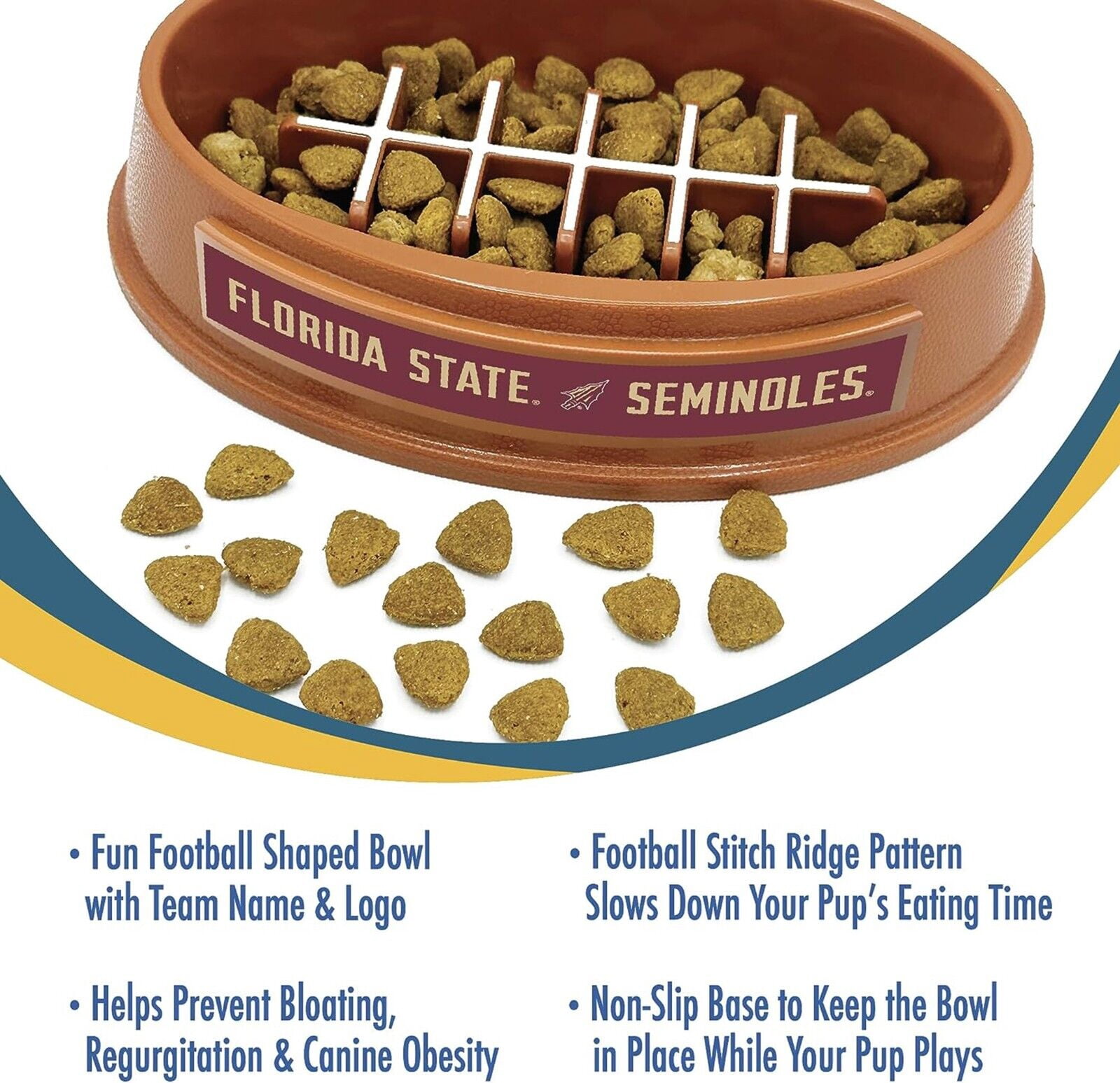Pets First NCAA Florida State Seminoles Super-Bowl Slow Feeder Bowl for Dogs and Cats with Non-Slip Mat