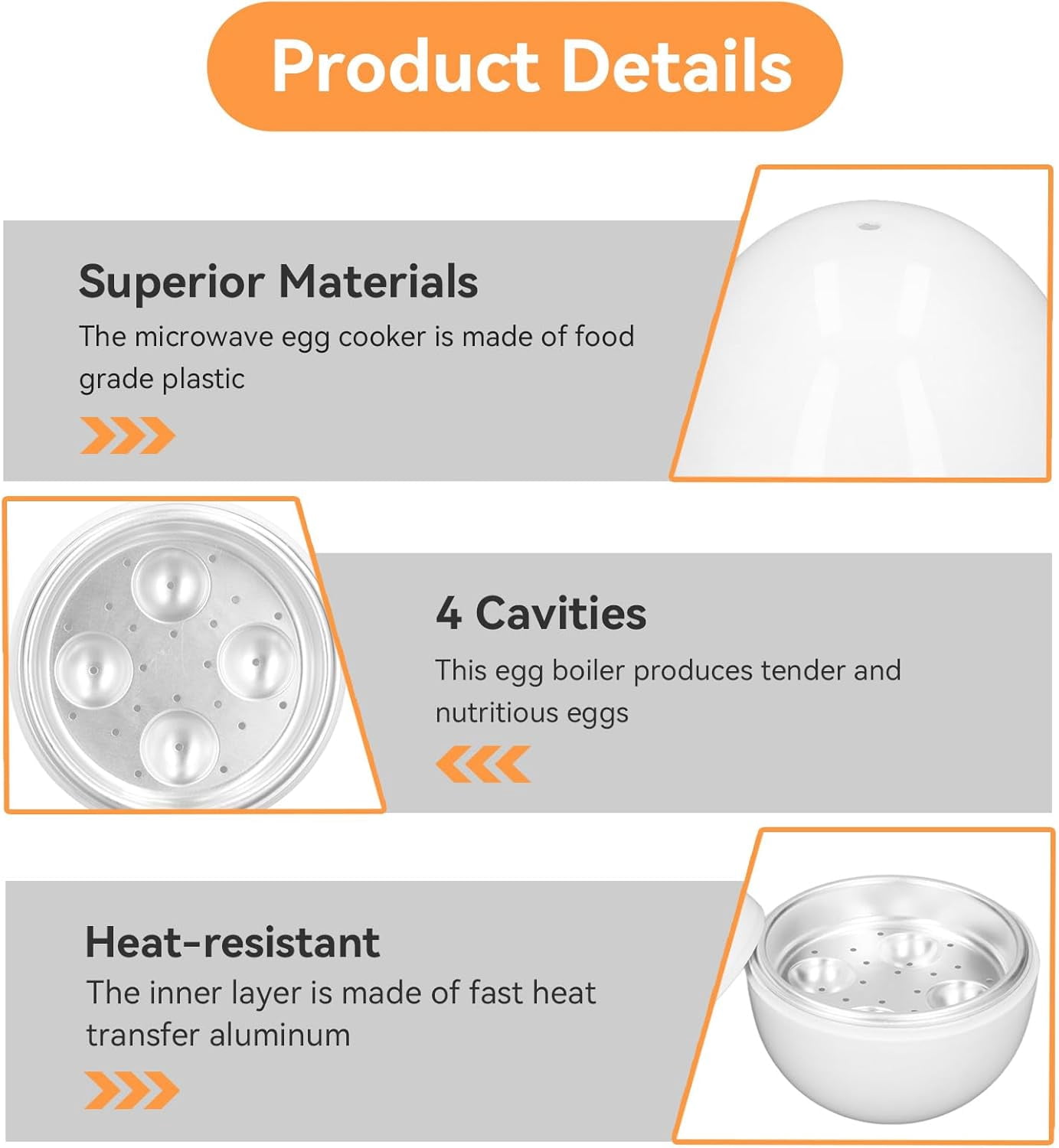 Microwave Egg Cooker, 4 Cavities Egg Cooker for Microwave Egg Boiler with Lid for Hard Boiled Eggs Microwavable Egg Poacher Cooking Kitchen Tools