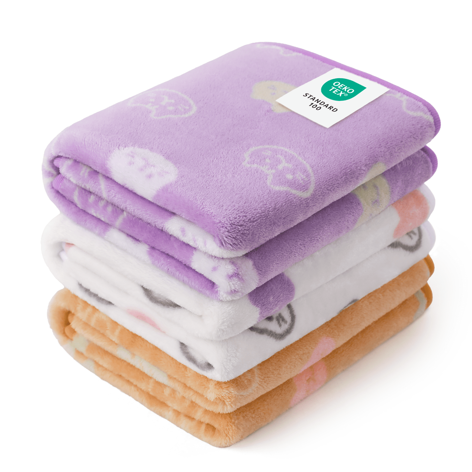 3 Pack Washable Pet Blankets, Soft Polyester Coral Velvet Warm Dog Cat Throw Blanket, Paw Bone Pattern Furniture Protector for Couch Travel Camping