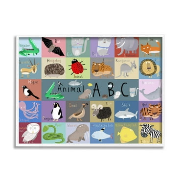 Stupell Industries Various Animal Alphabet Learning Graphic Art White Framed Art Print Wall Art, Design by Carla Daly