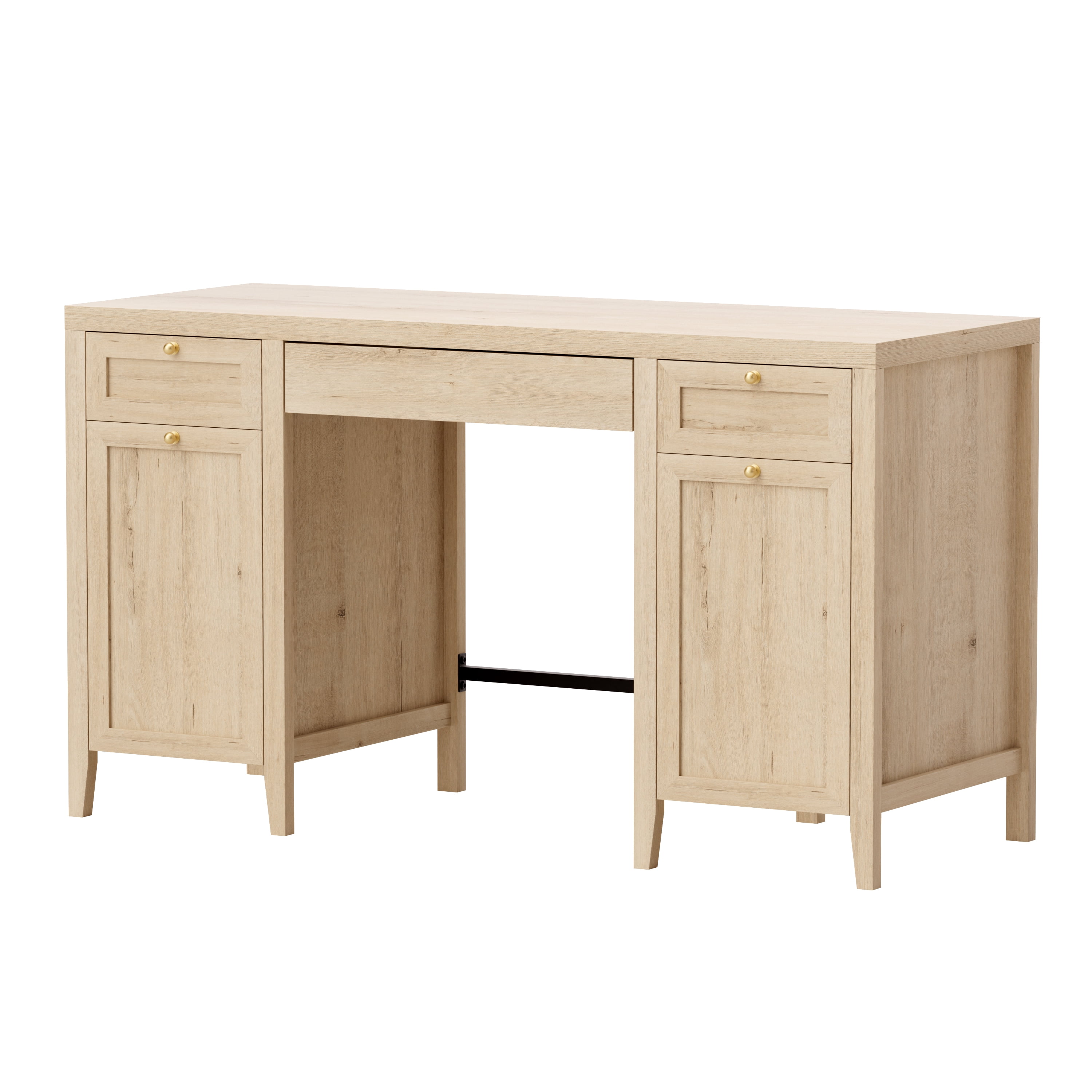 EYYTHUNG 52" Large Executive Desk with Drawers, Farmhouse Wooden Home Office Desk with Storage Cabinet, Modern Computer Writing Desk for Work Study, Workspace, Light Oak