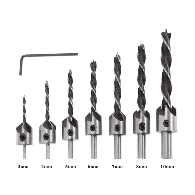 Broca avellanada de tres puntos para carpintería Broca escariadora para carpintería Broca guía para dispositivo de chaflán para carpintería Broca avellanada de acero de alta velocidad de 3 mm a 10 mm