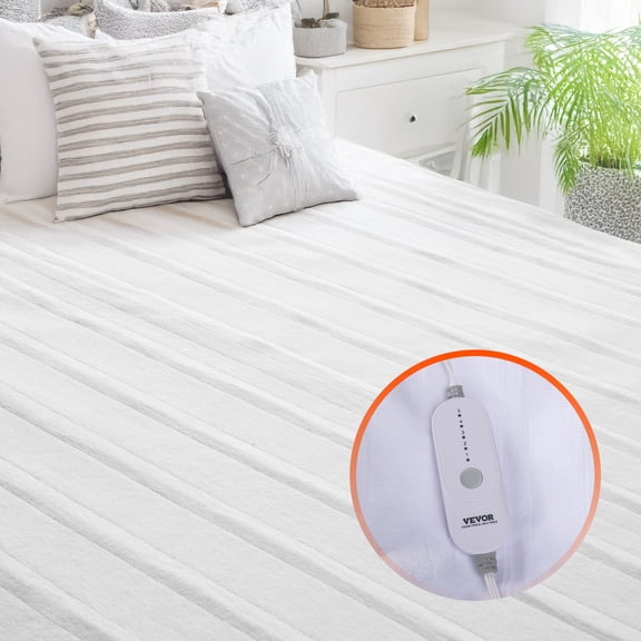 VEVOR Heated Mattress Pad, 78 x 80 in, King Electric Bed Warmer with 1-5 Heat Settings Control, 10-Hour Auto Shut Off, Machine-Wash Breathable Coral Fleece Heating Electric Mattress Sheets, White