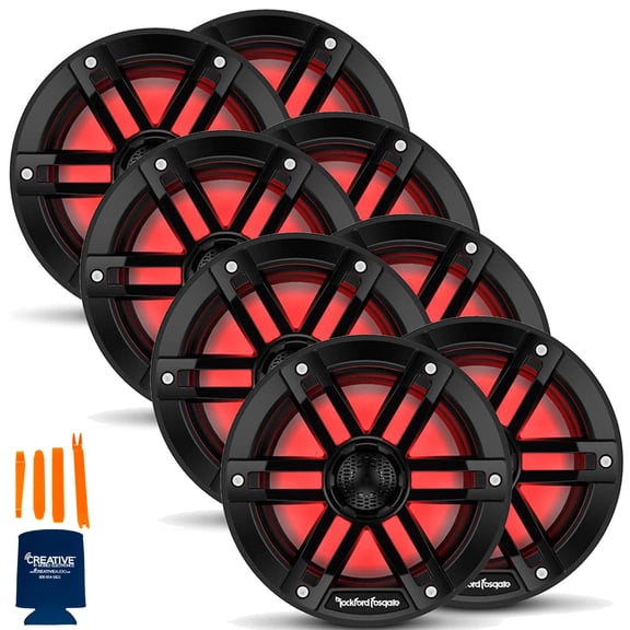 Rockford Fosgate 4 Pair M1-8B M1 Series 8” Color Optix Marine 2-Way System- 150 Watts Rms, 600 Watts Peak, Black Grilles Included