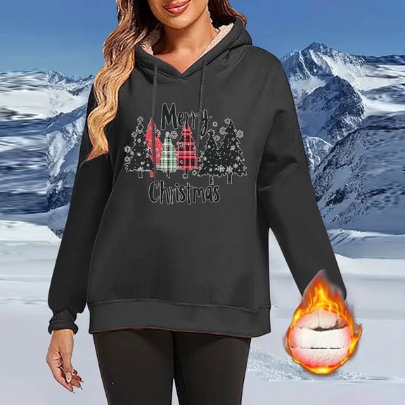 Uootdi Christmas Hoodies for Women Oversized Long Sleeve Fleece Lined Warm Xmas Sweatshirt Holiday Winter Casual Drawstri Gift ng Pullover