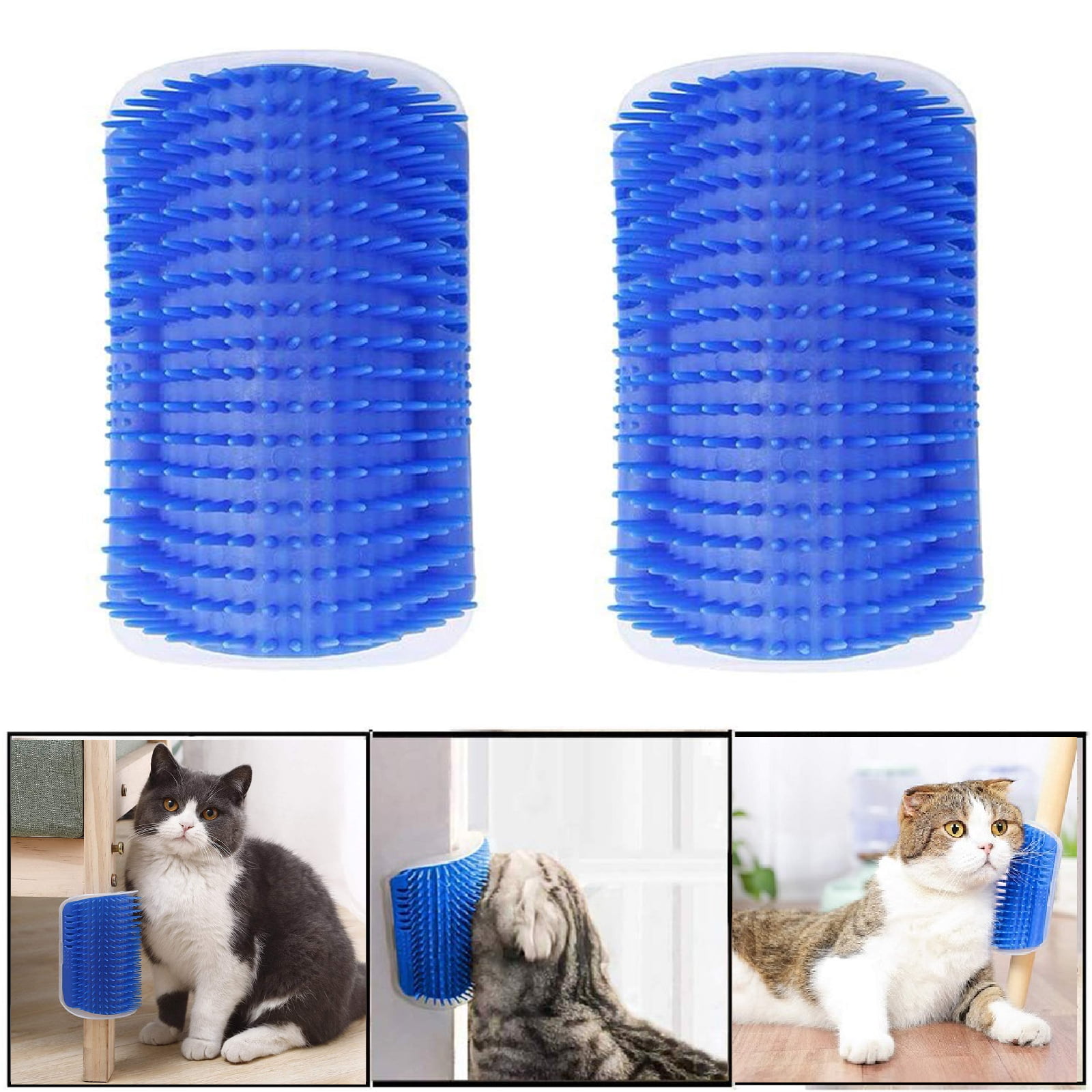 BREEZEY Plastic Cat Self Groomer Wall Corner Groomers Soft Grooming Brush Massage Combs Corner Massager with Catnip