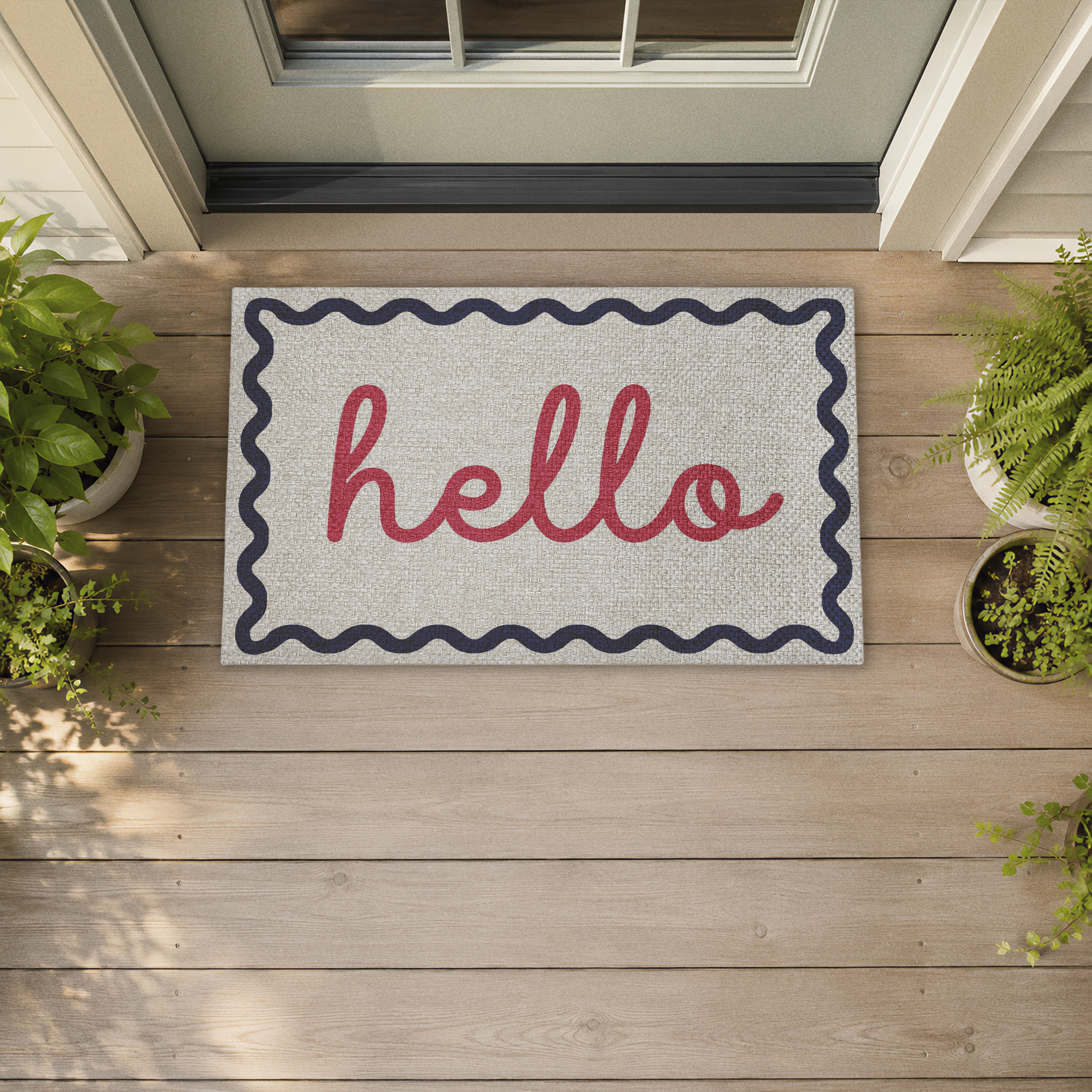 Stupell Industries Hello with Wavy Border Printed Outdoor Imitation Sisal Floor Mat, design by Lil' Rue