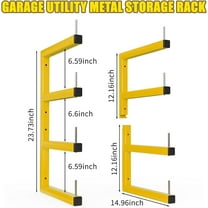 4-Pack Heavy Duty Wood Storage Rack, 8-Level Wall Mount Organizer, 1600 Lbs Capacity, Yellow Metal Shelf for Garage, Indoor & Outdoor Use