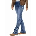 thumbnail image 2 of Women'S Floral Embroidery Mid Waist High Stretch Bootcut Jeans with Pockets Blue S, 2 of 9